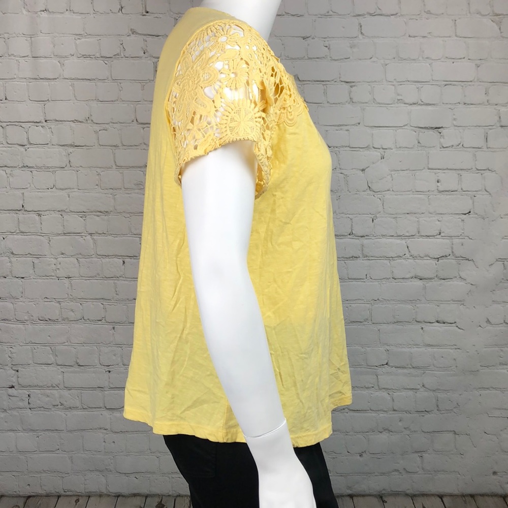 1X 2X 3X Charter Club Yellow Lace Short Sleeve Top - Picture 4 of 5